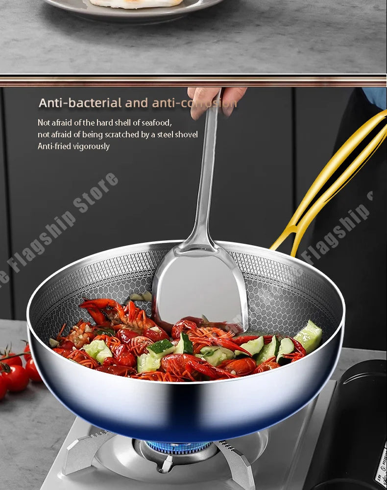 316 Stainless Steel Non-Stick Frying Pan Wok - Induction Gas Stove Cookware - ZOOMNSTORE