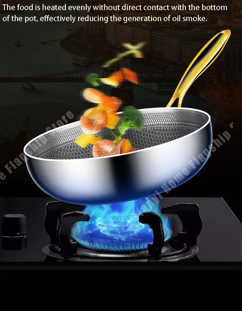 316 Stainless Steel Non-Stick Frying Pan Wok - Induction Gas Stove Cookware - ZOOMNSTORE
