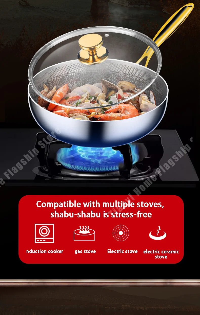 316 Stainless Steel Non-Stick Frying Pan Wok - Induction Gas Stove Cookware - ZOOMNSTORE