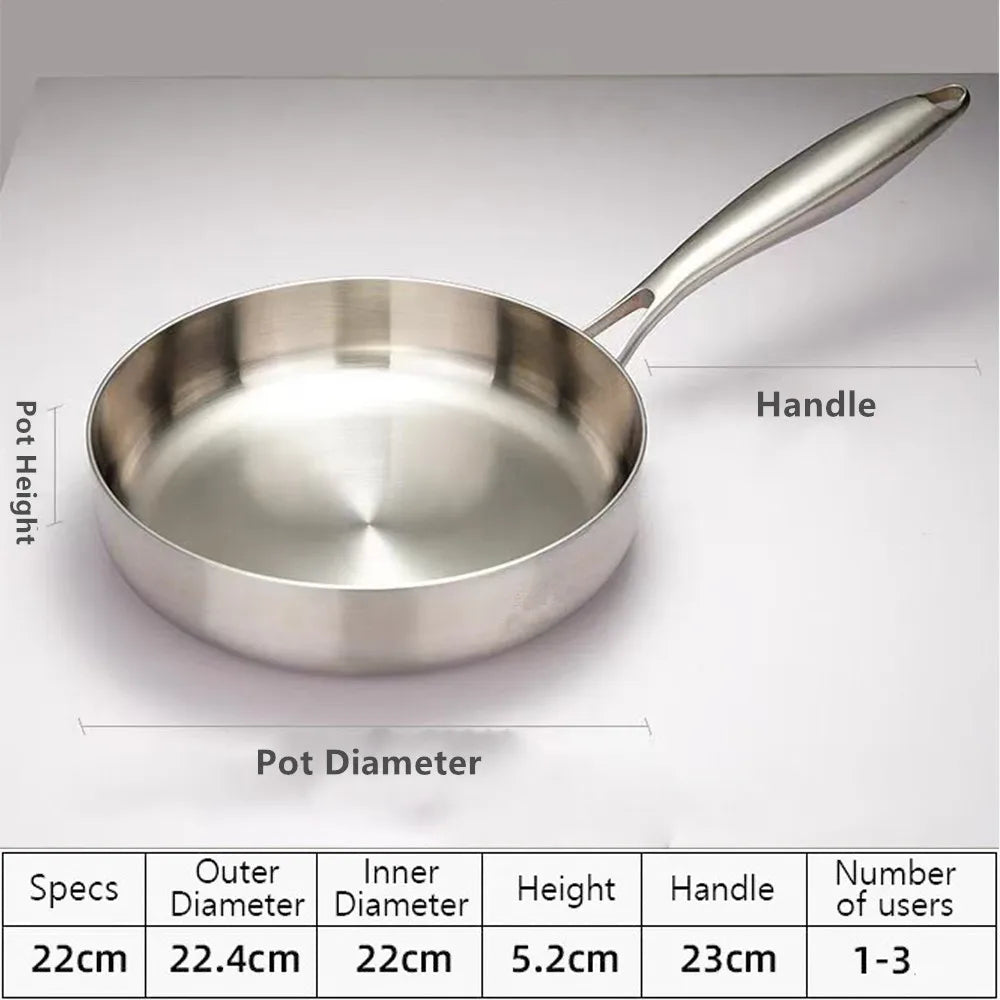 316 Stainless Steel Non-Stick Frying Pan Wok - Uncoated Kitchen Cookware for Gas and Induction Cookers - ZOOMNSTORE