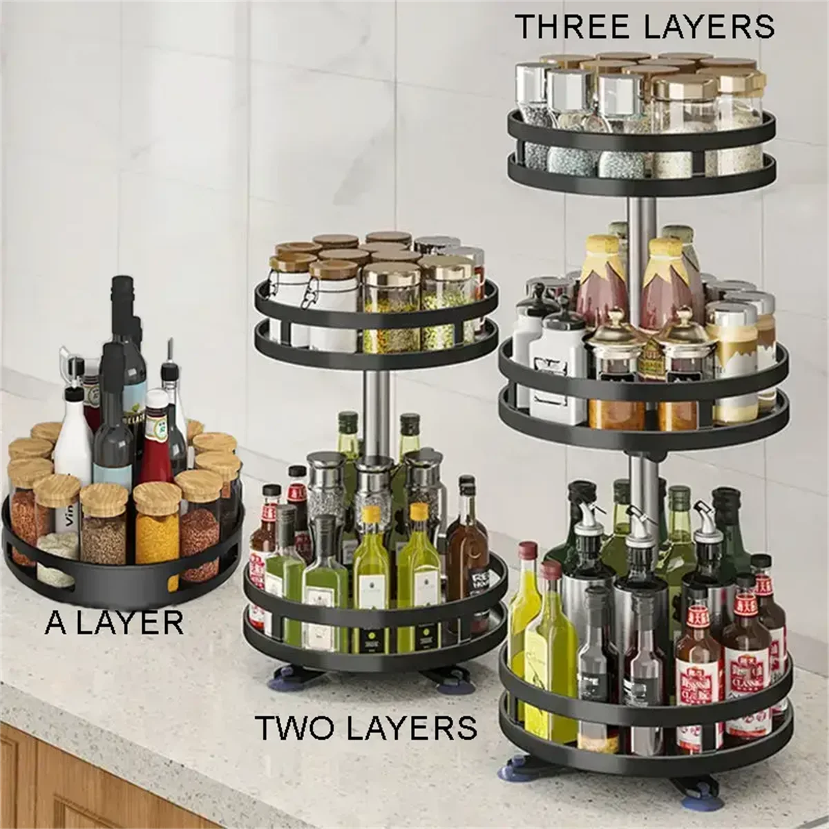 360 Rotating Spice Rack Organizer - Non-Skid Carbon Steel Storage Tray for Seasonings - ZOOMNSTORE