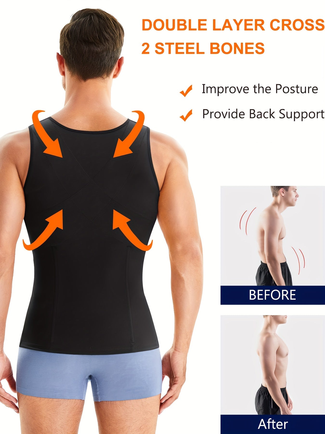 Mens Compression Zipper Tank Top - Slimming Body Shaper Vest - ZOOMNSTORE