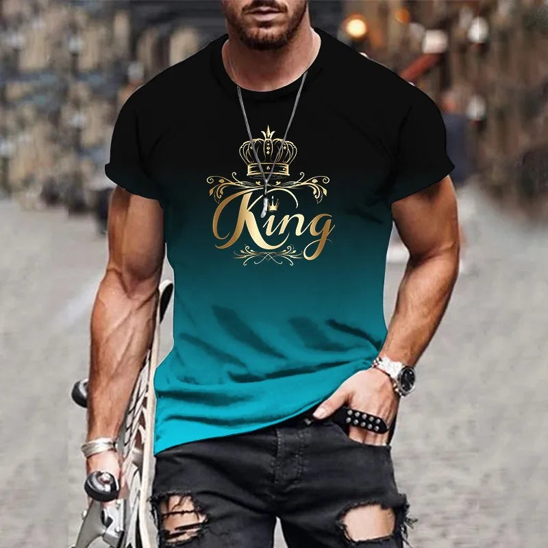 3D Gradient Mens T-Shirt - Casual Oversized Harajuku Short Sleeve Top - ZOOMNSTORE