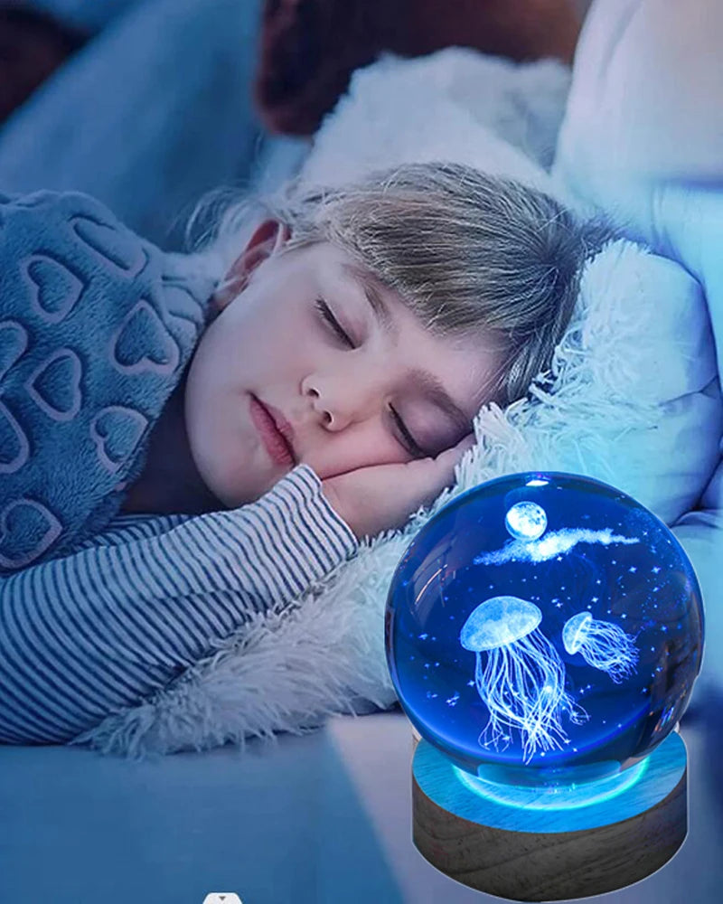 3D Jellyfish Night Light – LED Crystal Lamp With Engraved Glass Ball, Romantic Bedroom Decor - ZOOMNSTORE