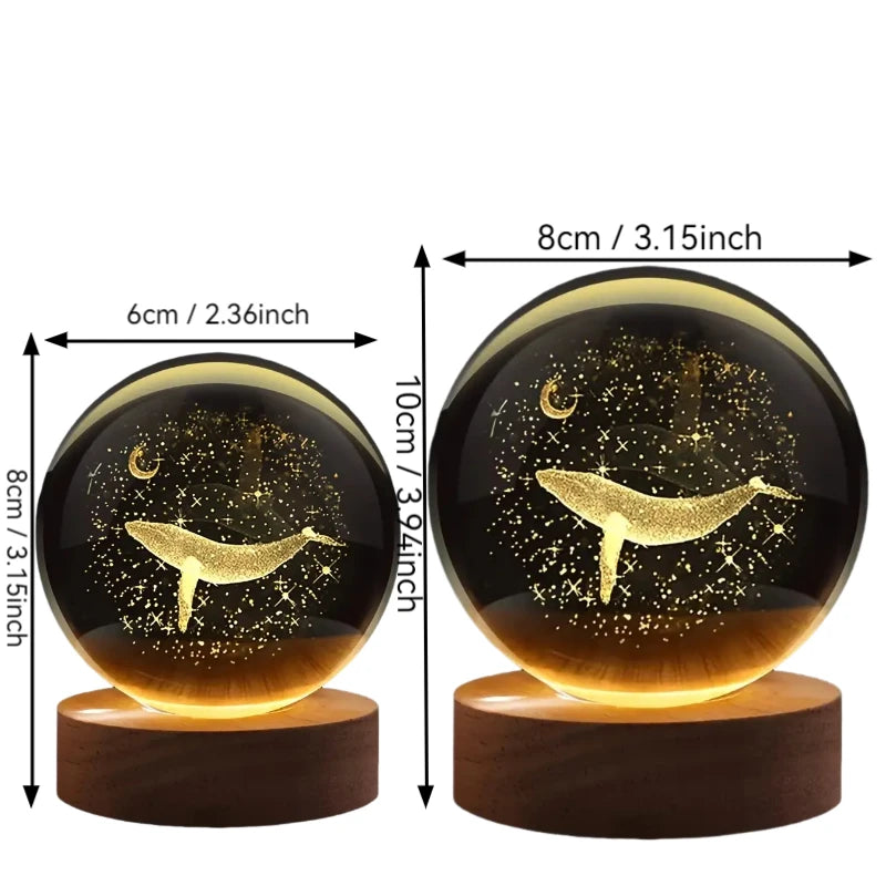 3D Laser Night Light – Crystal Ball Lamp with Moon Whale Light, Polished Glass Art - ZOOMNSTORE