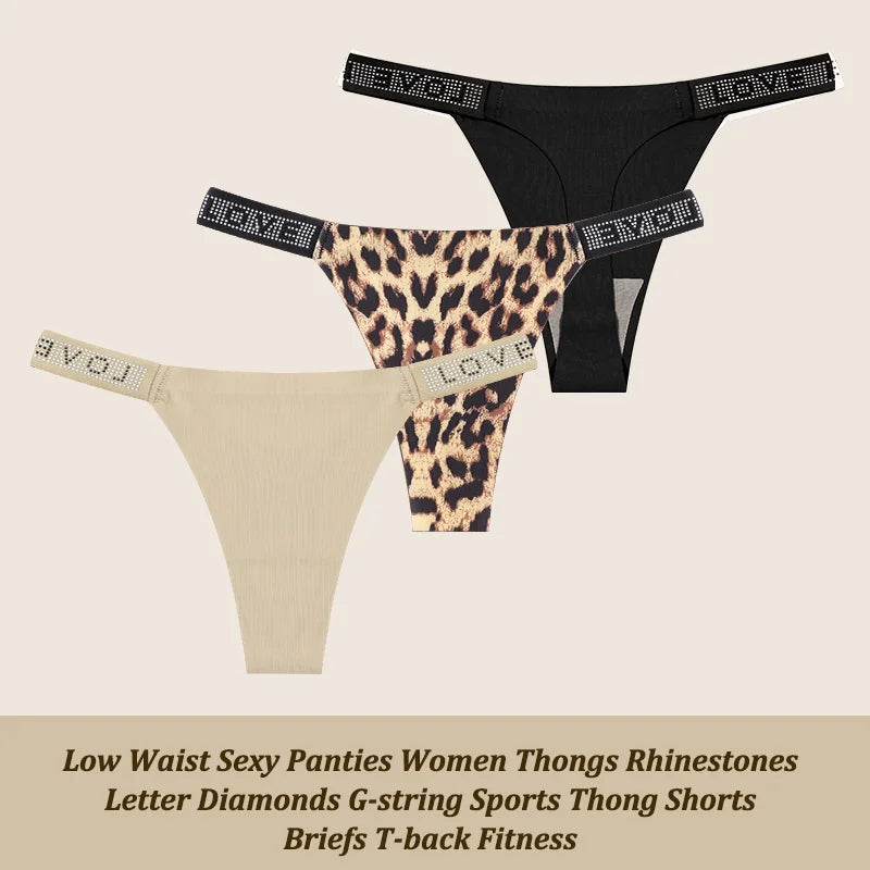 3Pcs Sexy Rhinestone Thong Set - Low Waist G-String Briefs XS-XL - ZOOMNSTORE