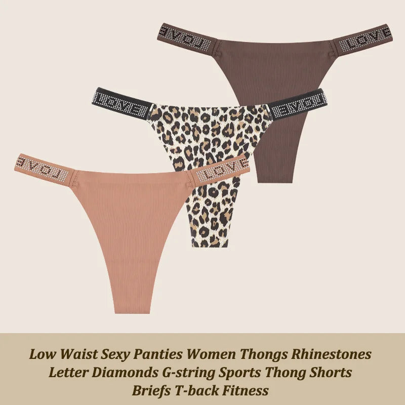 3Pcs Sexy Rhinestone Thong Set - Low Waist G-String Briefs XS-XL - ZOOMNSTORE