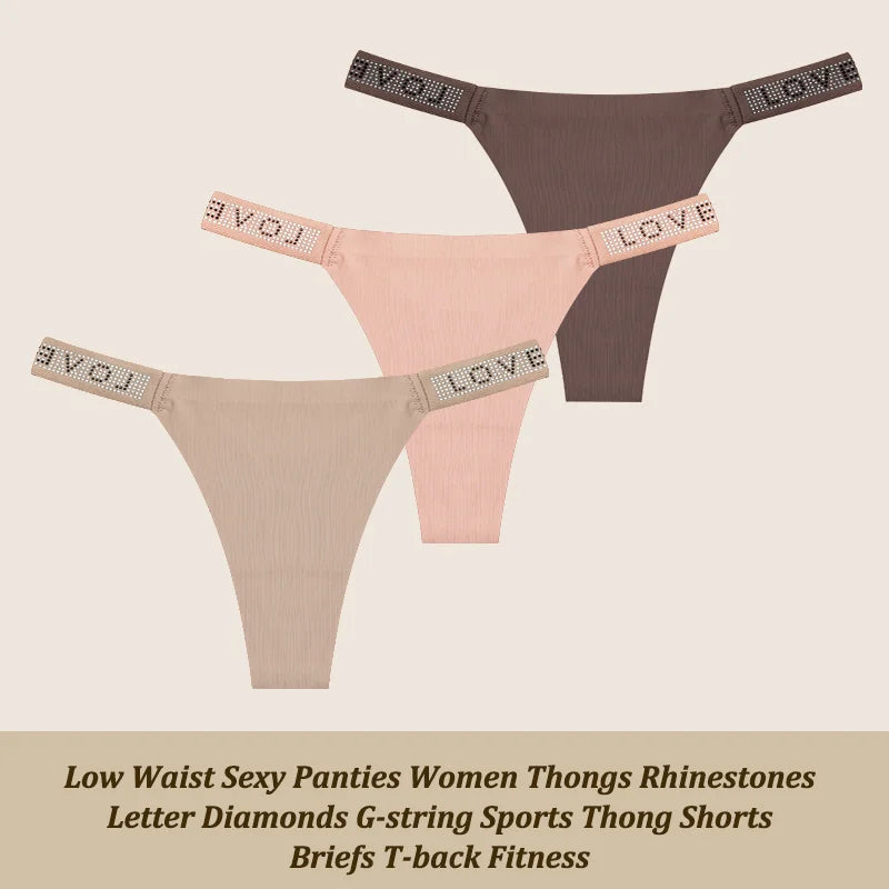 3Pcs Sexy Rhinestone Thong Set - Low Waist G-String Briefs XS-XL - ZOOMNSTORE