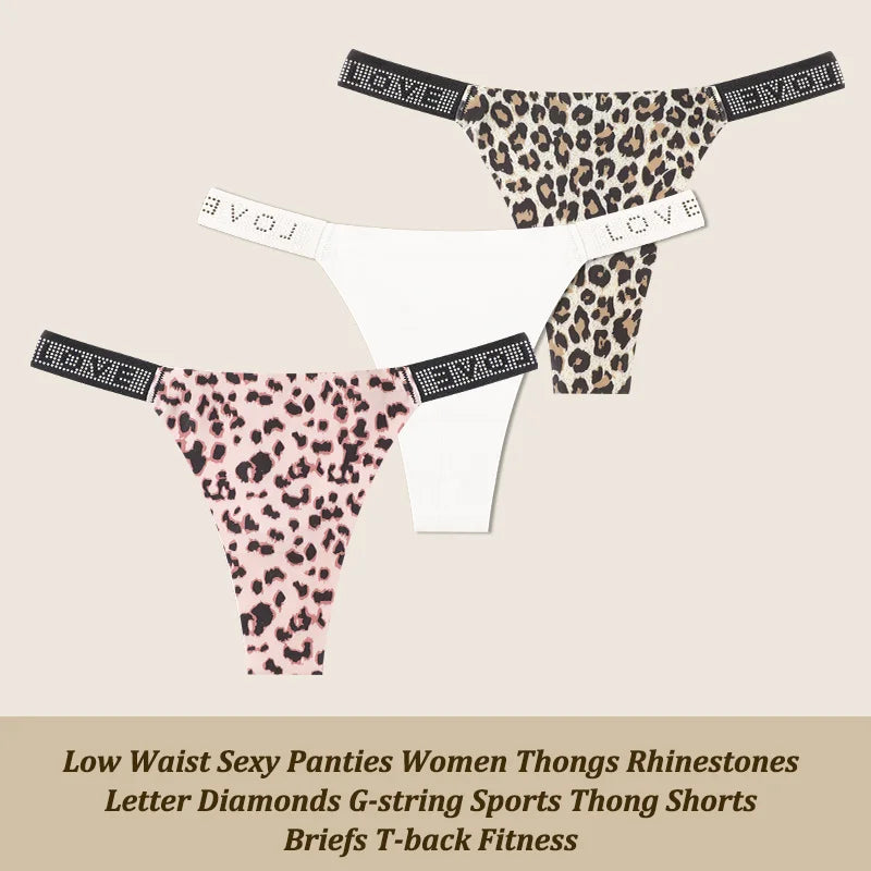 3Pcs Sexy Rhinestone Thong Set - Low Waist G-String Briefs XS-XL - ZOOMNSTORE