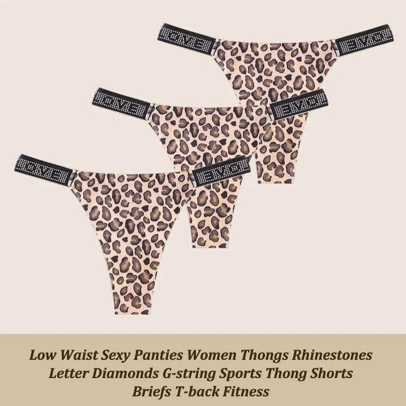 3Pcs Sexy Rhinestone Thong Set - Low Waist G-String Briefs XS-XL - ZOOMNSTORE
