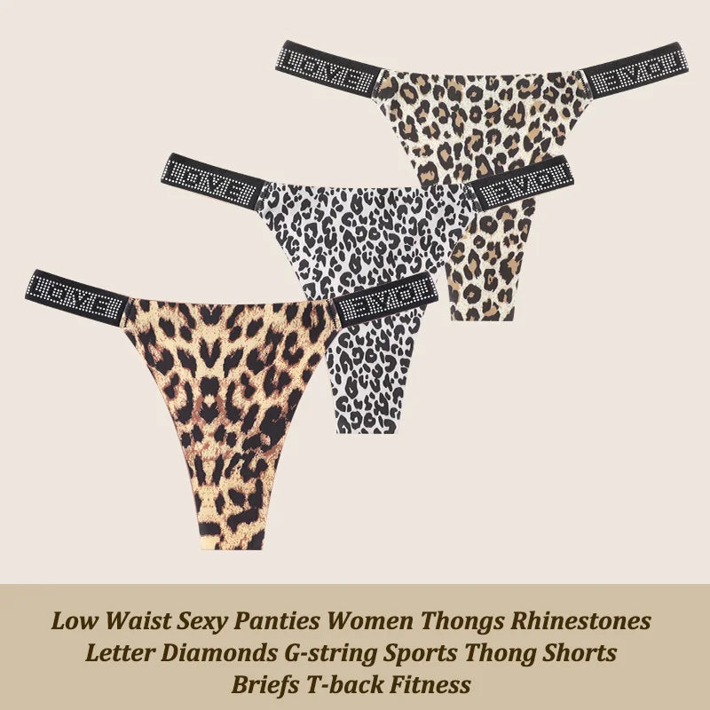 3Pcs Sexy Rhinestone Thong Set - Low Waist G-String Briefs XS-XL - ZOOMNSTORE