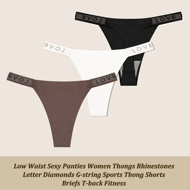 3Pcs Sexy Rhinestone Thong Set - Low Waist G-String Briefs XS-XL - ZOOMNSTORE