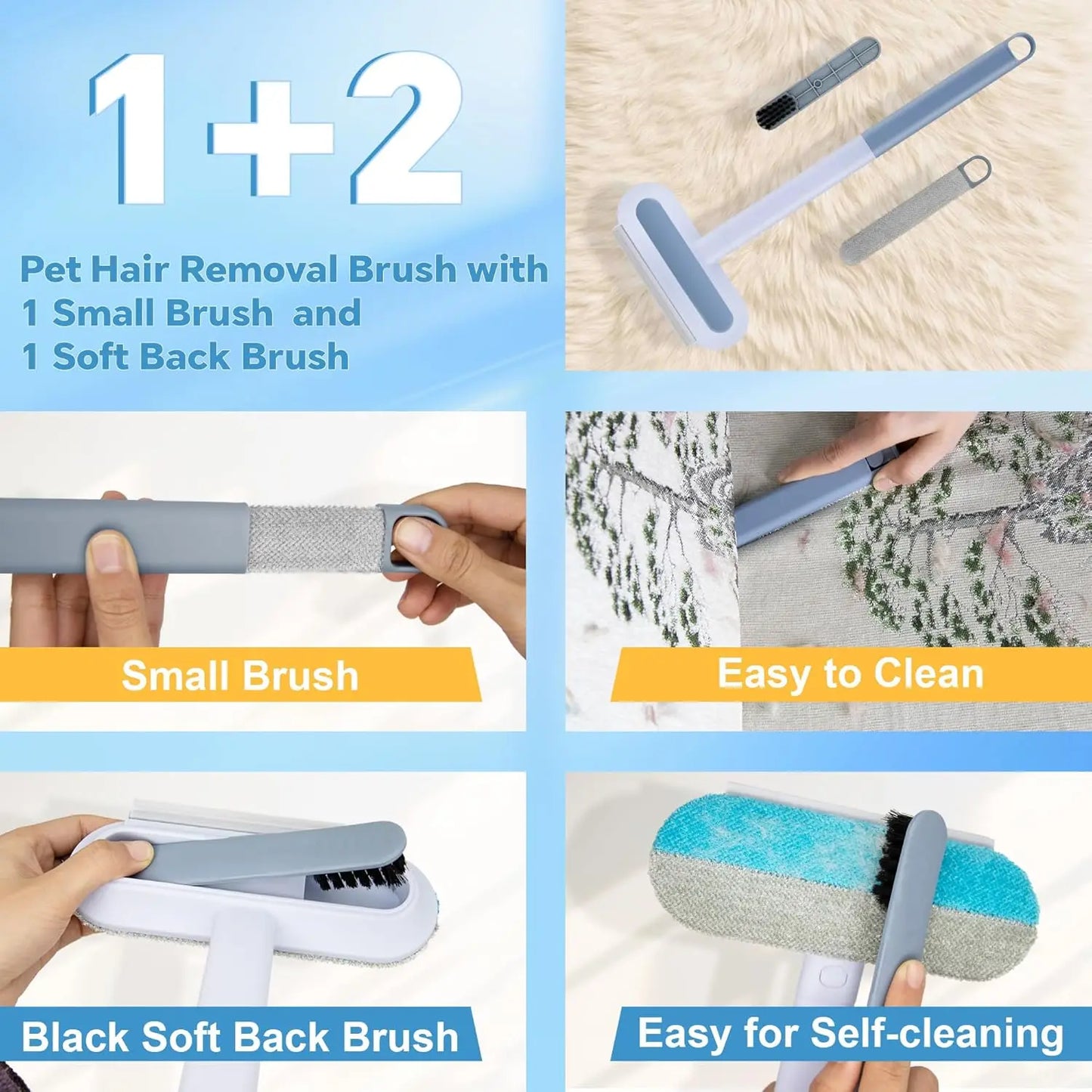 4-in-1 Long Handled Pet Hair Remover - Adjustable Washable Brush for Cats Dogs - ZOOMNSTORE