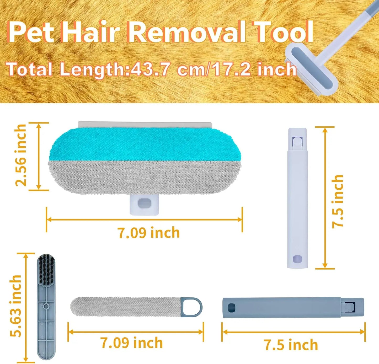 4-in-1 Long Handled Pet Hair Remover - Adjustable Washable Brush for Cats Dogs - ZOOMNSTORE