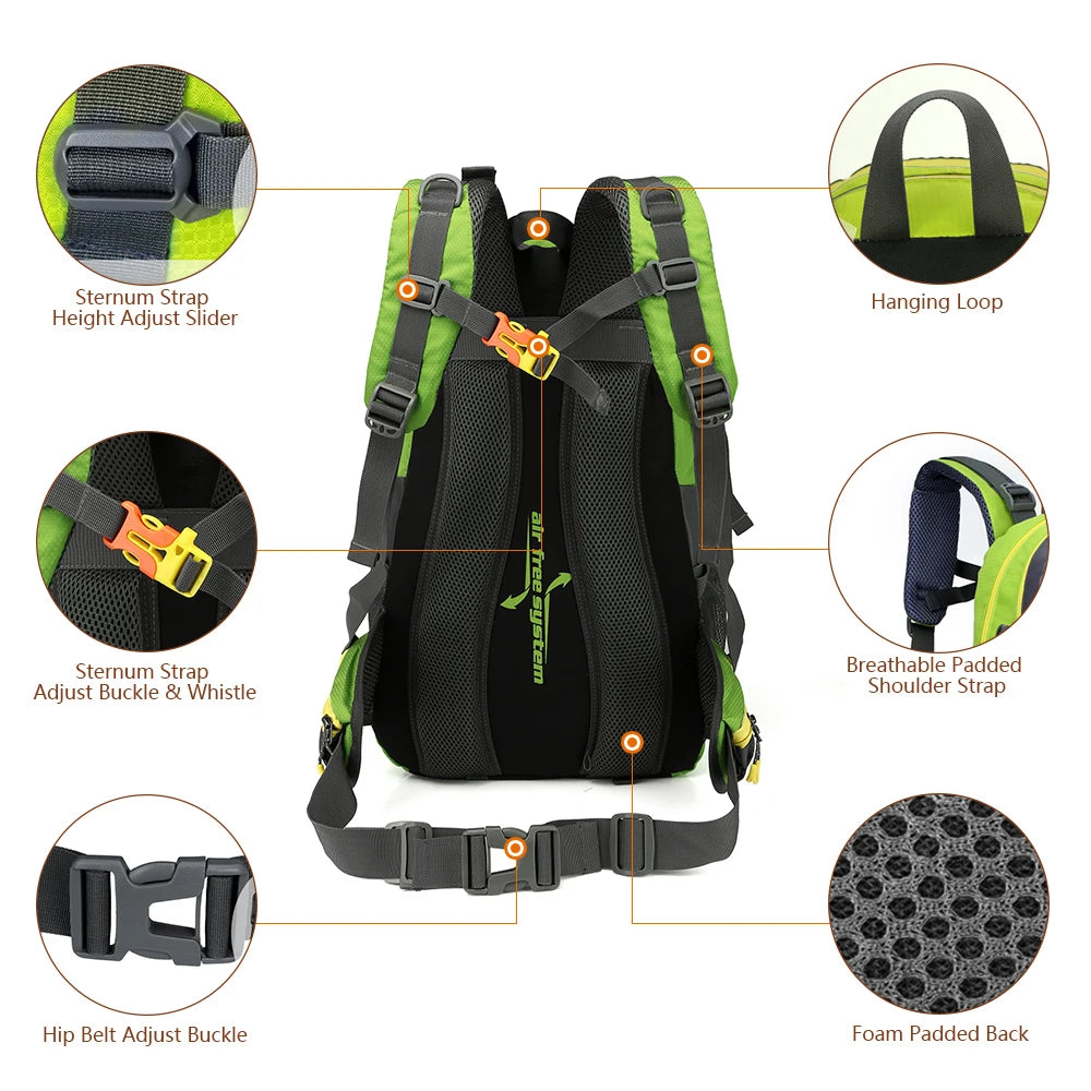 40L Water Resistant Backpack - Travel Hiking Camping Laptop Daypack for Men Women - ZOOMNSTORE