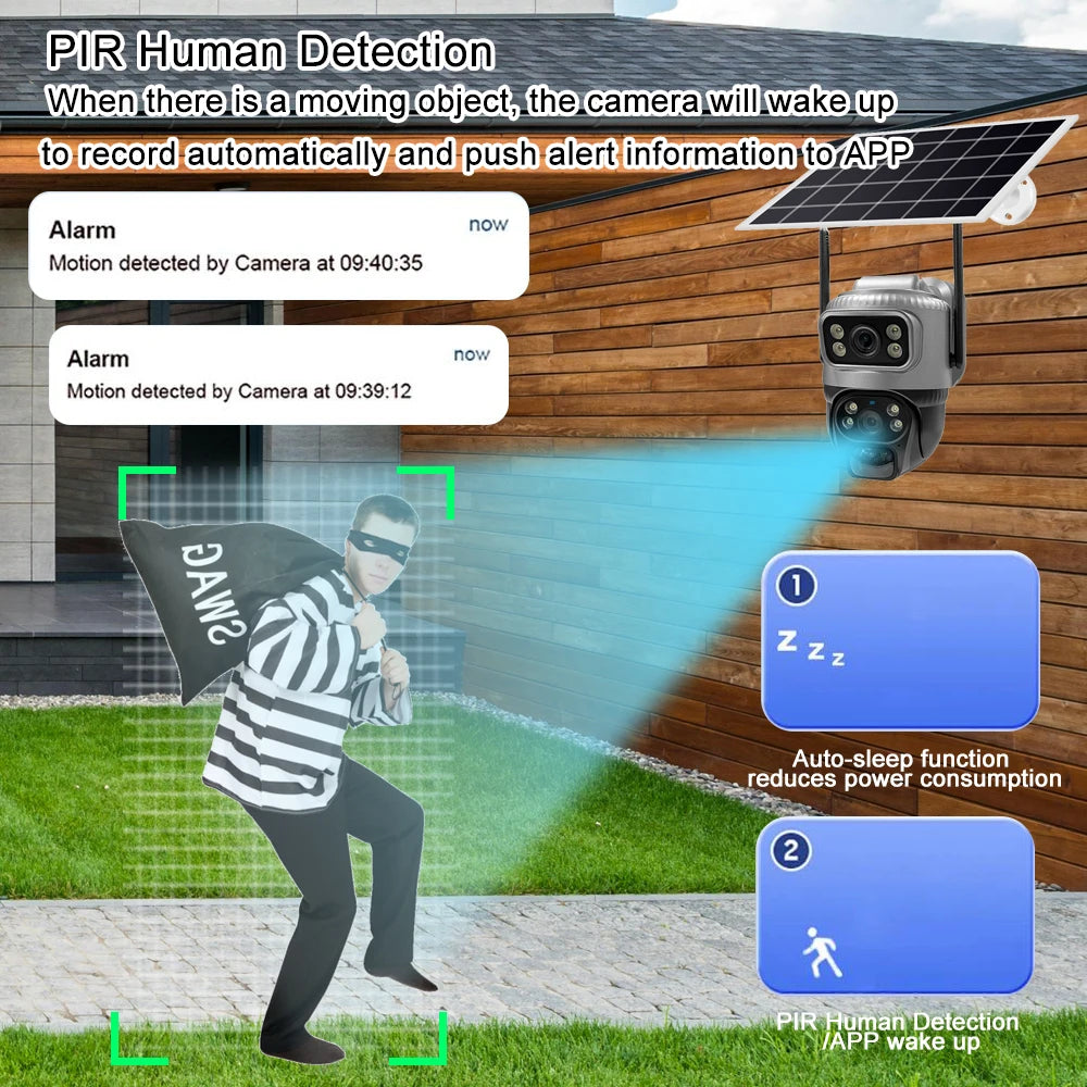 4K Solar Security Camera - 8MP Dual Lens 4G WiFi PIR Detection Night Vision Waterproof - ZOOMNSTORE