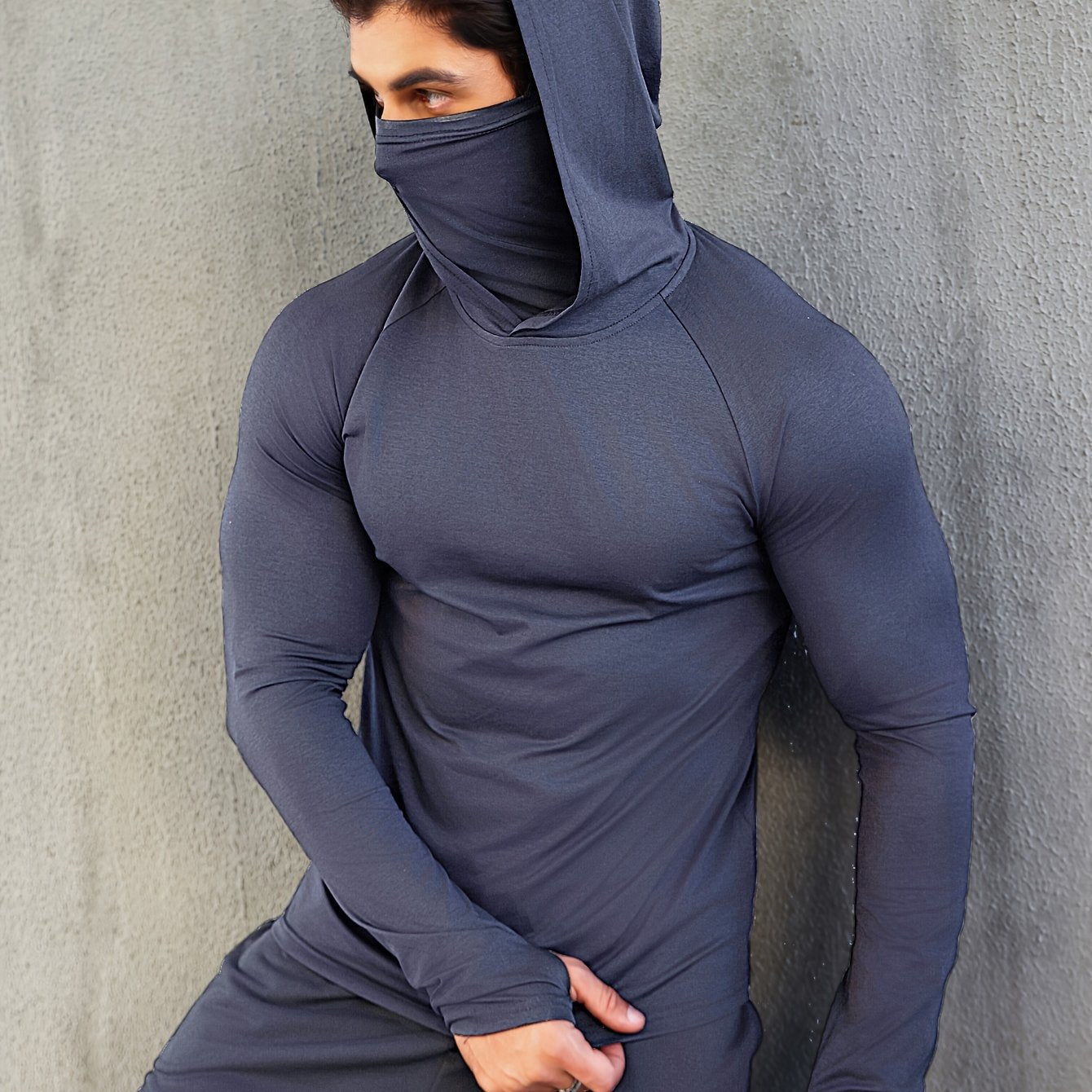 Mens Quick-Dry Fitness Hoodie with Face Mask - Compression Sweatshirt for Spring Autumn - ZOOMNSTORE