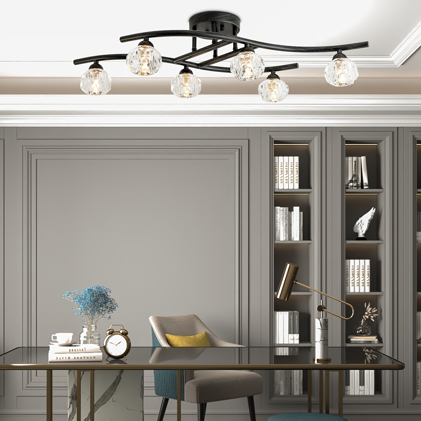 Modern Crystal Pendant Chandelier - Metallic Lines Design for Kitchen Dining and Living Rooms - ZOOMNSTORE