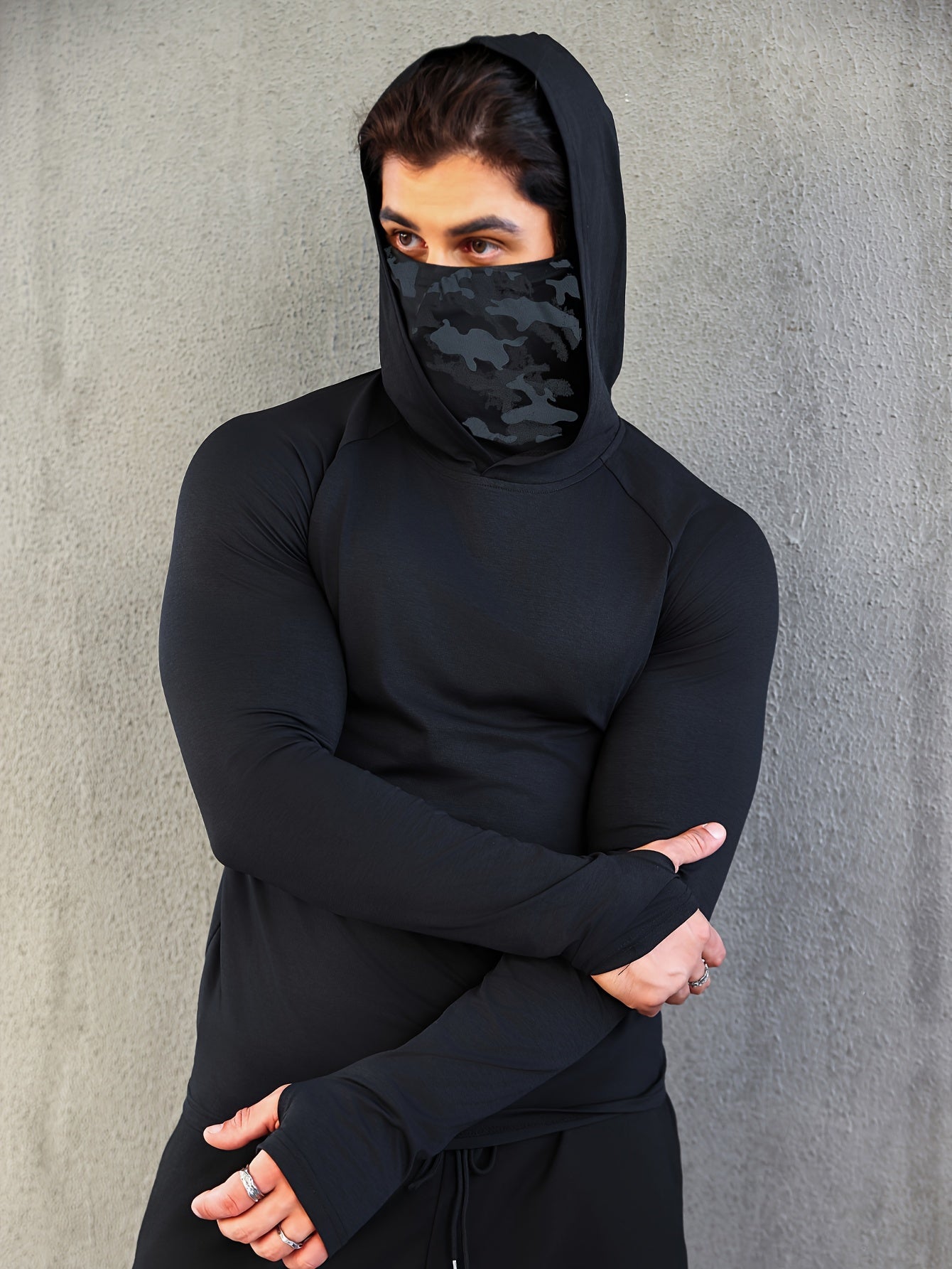 Mens Quick-Dry Fitness Hoodie with Face Mask - Compression Sweatshirt for Spring Autumn - ZOOMNSTORE