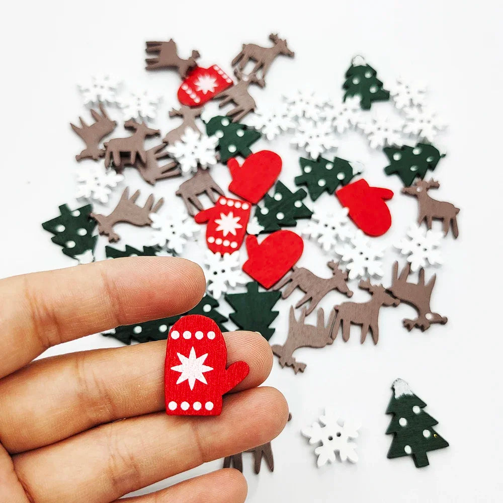 50pcs Christmas Wooden Ornaments - Santa Claus Snowflake Tree Decorations - ZOOMNSTORE