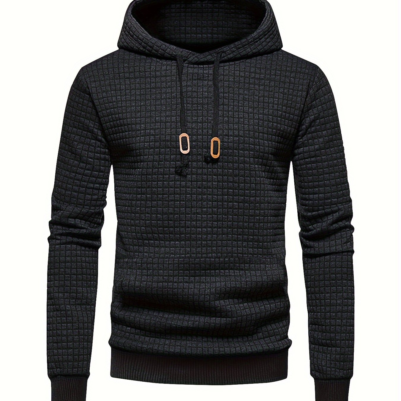 Mens Athletic Hoodie - Navy Blue Stretchy Pullover with Waffle Knit Fabric and Ribbed Cuffs - ZOOMNSTORE
