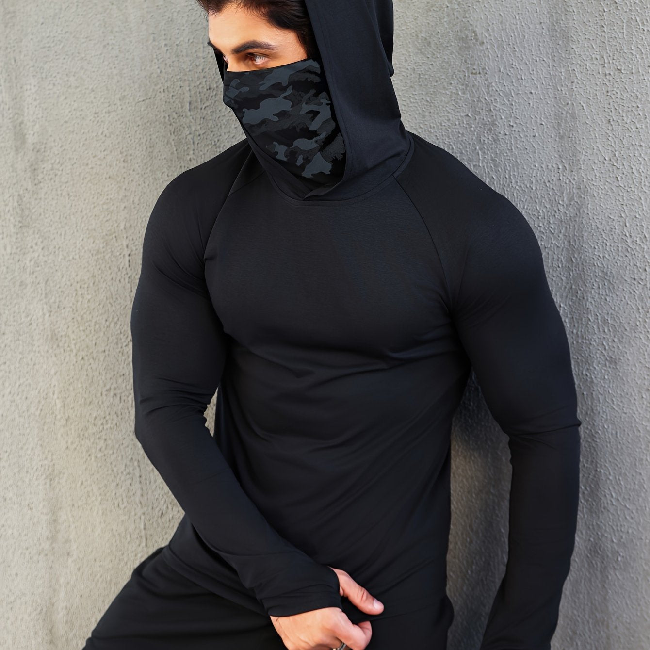 Mens Quick-Dry Fitness Hoodie with Face Mask - Compression Sweatshirt for Spring Autumn - ZOOMNSTORE