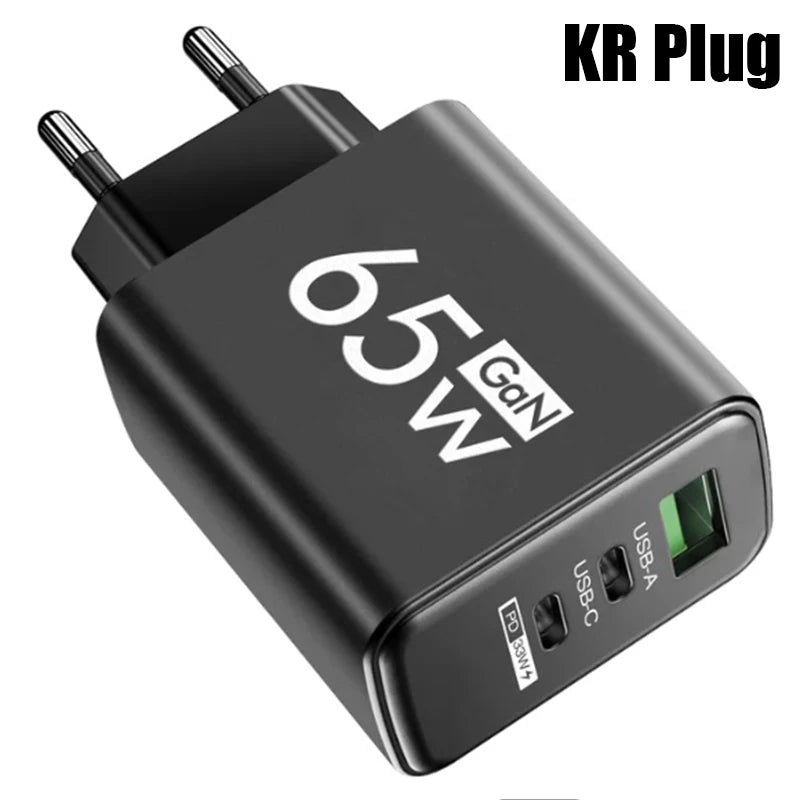 GaN Fast Charging 65W USB Type C Charger EU KR PD 3.0 Quick Charge Wall For Phone Adapter For iPhone 15 Xiaomi Huawei Samsung - ZOOMNSTORE