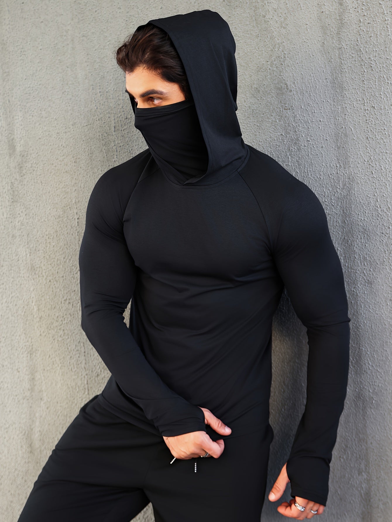 Mens Quick-Dry Fitness Hoodie with Face Mask - Compression Sweatshirt for Spring Autumn - ZOOMNSTORE
