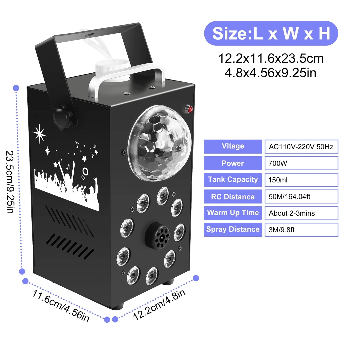 700W Wireless Remote Smoke Machine - LED RGB Fogger for DJ Disco Parties Halloween - ZOOMNSTORE