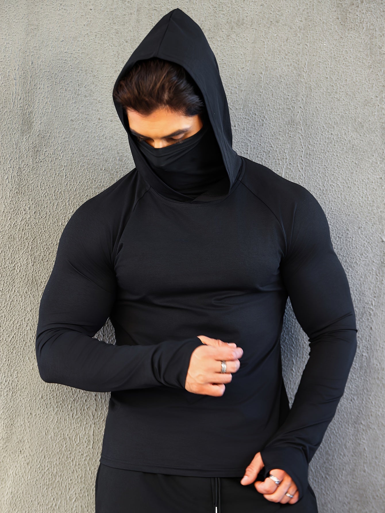 Mens Quick-Dry Fitness Hoodie with Face Mask - Compression Sweatshirt for Spring Autumn - ZOOMNSTORE