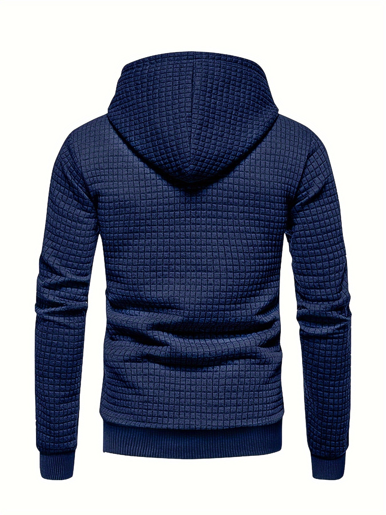 Mens Athletic Hoodie - Navy Blue Stretchy Pullover with Waffle Knit Fabric and Ribbed Cuffs - ZOOMNSTORE