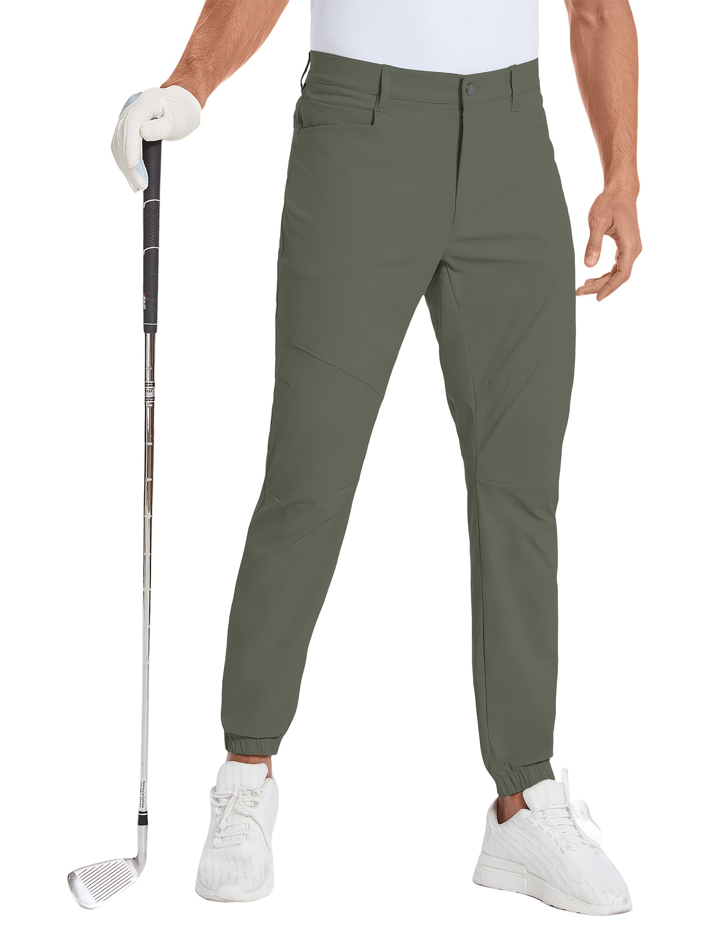Mens Beige Stretch Hiking Pants - Water-Resistant Slim Fit Joggers with 4 Pockets Elastic Waistband - ZOOMNSTORE