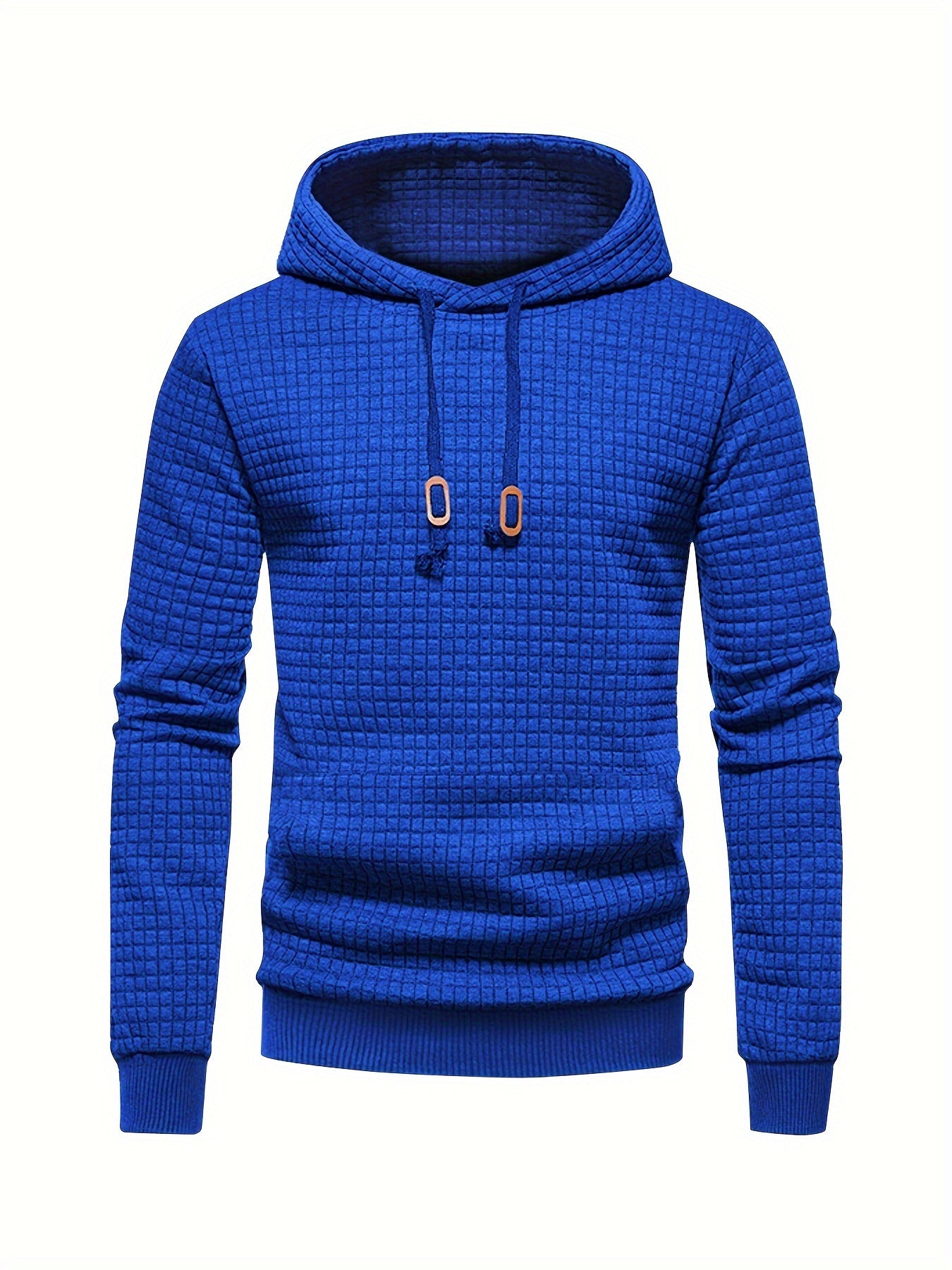 Mens Athletic Hoodie - Navy Blue Stretchy Pullover with Waffle Knit Fabric and Ribbed Cuffs - ZOOMNSTORE