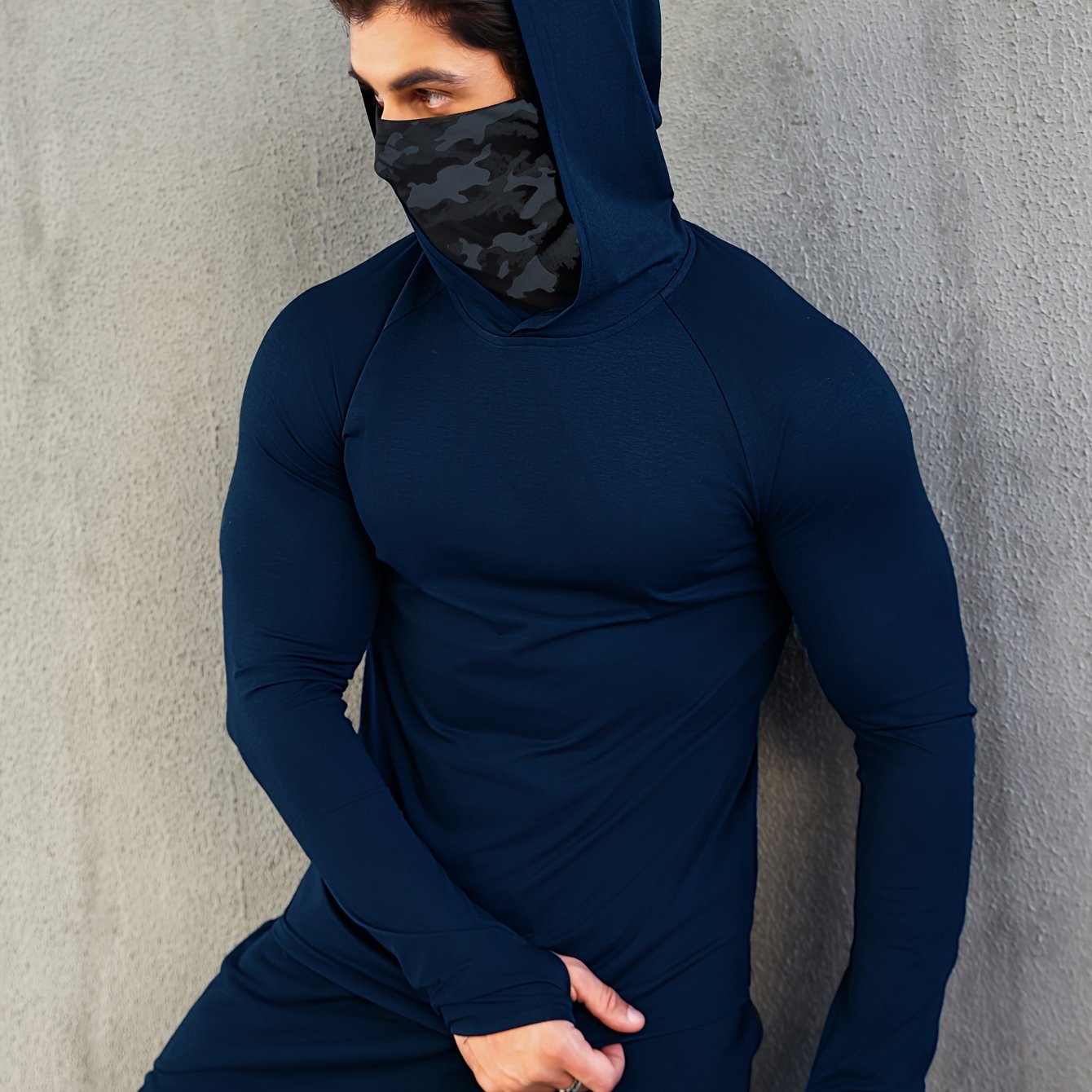 Mens Quick-Dry Fitness Hoodie with Face Mask - Compression Sweatshirt for Spring Autumn - ZOOMNSTORE