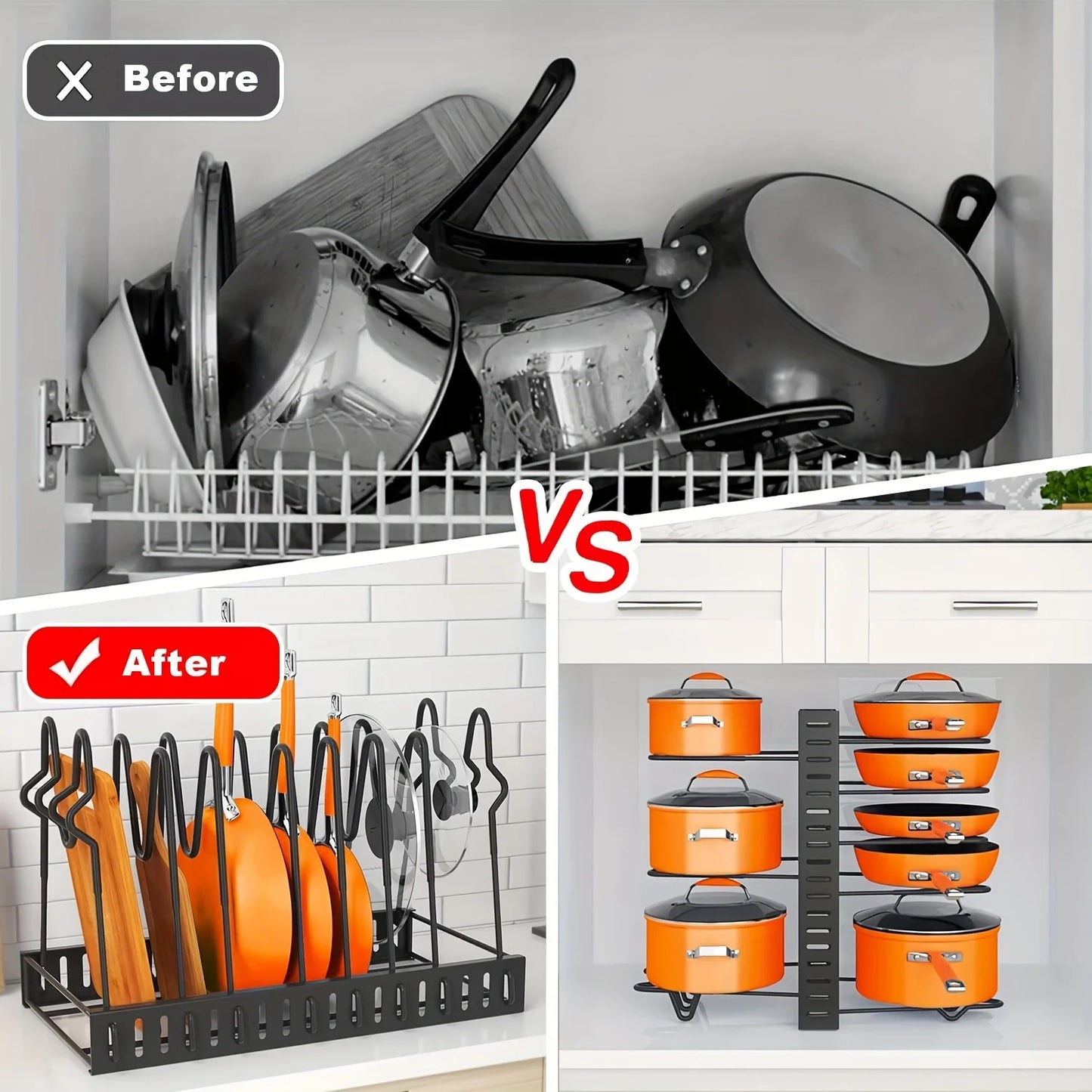8-Tier Metal Pot Rack Organizer - Space-Saving Holder for Pots Pans and Lids - ZOOMNSTORE