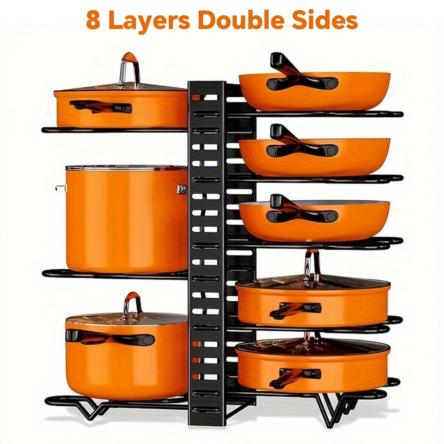8-Tier Metal Pot Rack Organizer - Space-Saving Holder for Pots Pans and Lids - ZOOMNSTORE