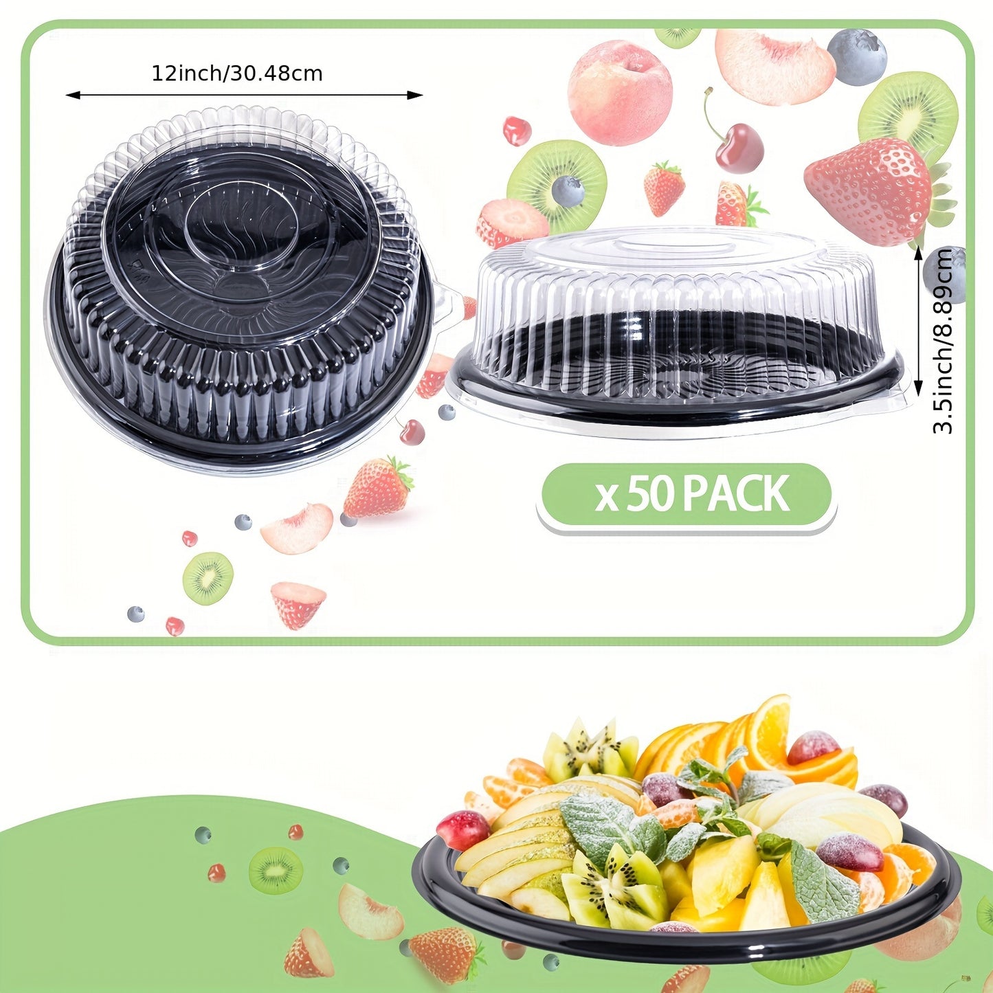 Leak-Proof Disposable 12-Inch Appetizer Trays - 50 Pack BPA-Free Plastic Containers with Lids Microwave Safe - ZOOMNSTORE