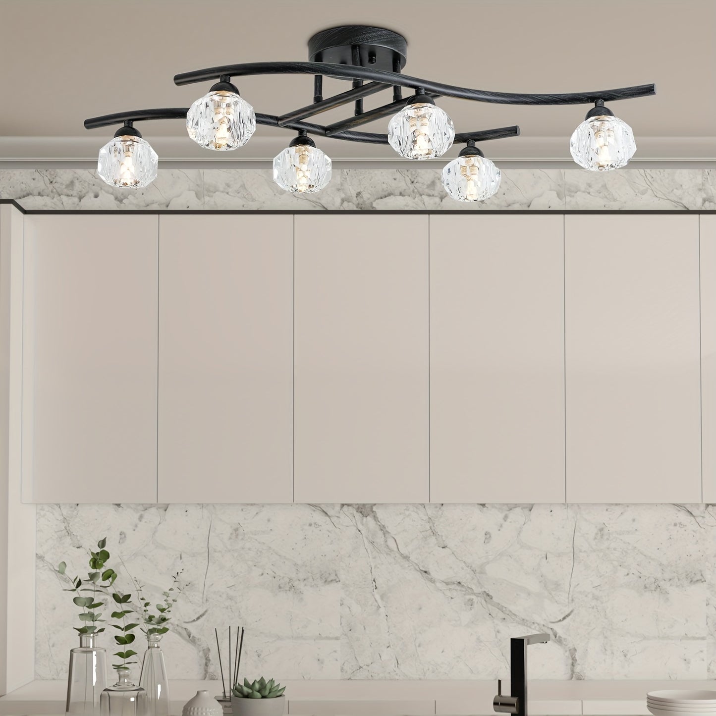 Modern Crystal Pendant Chandelier - Metallic Lines Design for Kitchen Dining and Living Rooms - ZOOMNSTORE