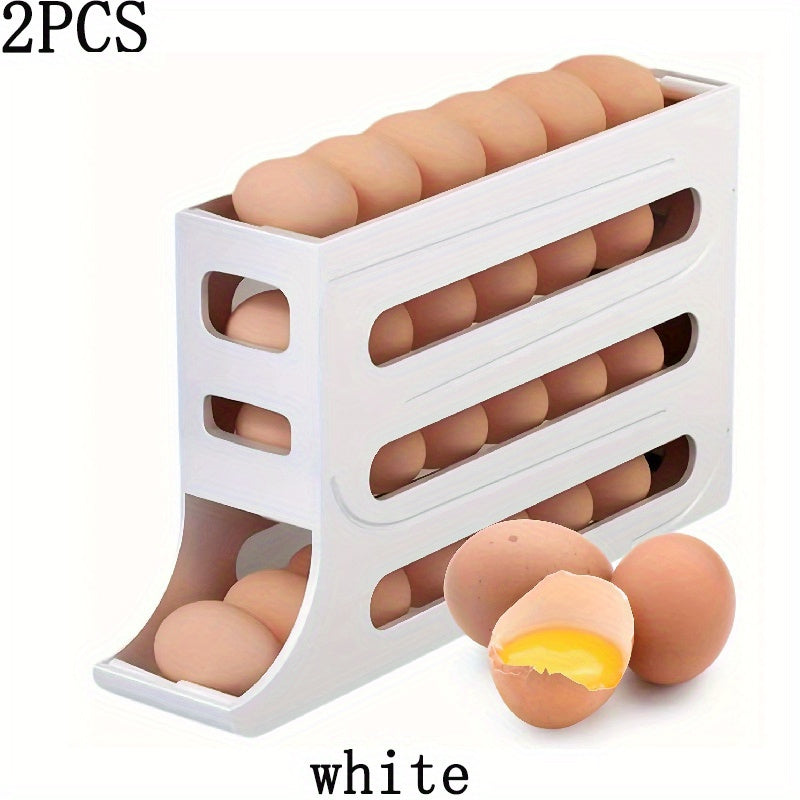 4-Layer Automatic Rolling Egg Rack for 30 Eggs Convenient Side Door Storage for Refrigerators - ZOOMNSTORE