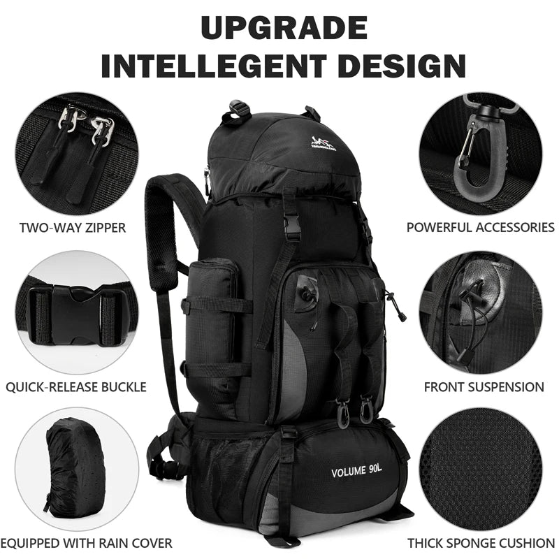 90L Waterproof Hiking Backpack - Large Capacity Rucksack for Camping Outdoor Sports - ZOOMNSTORE