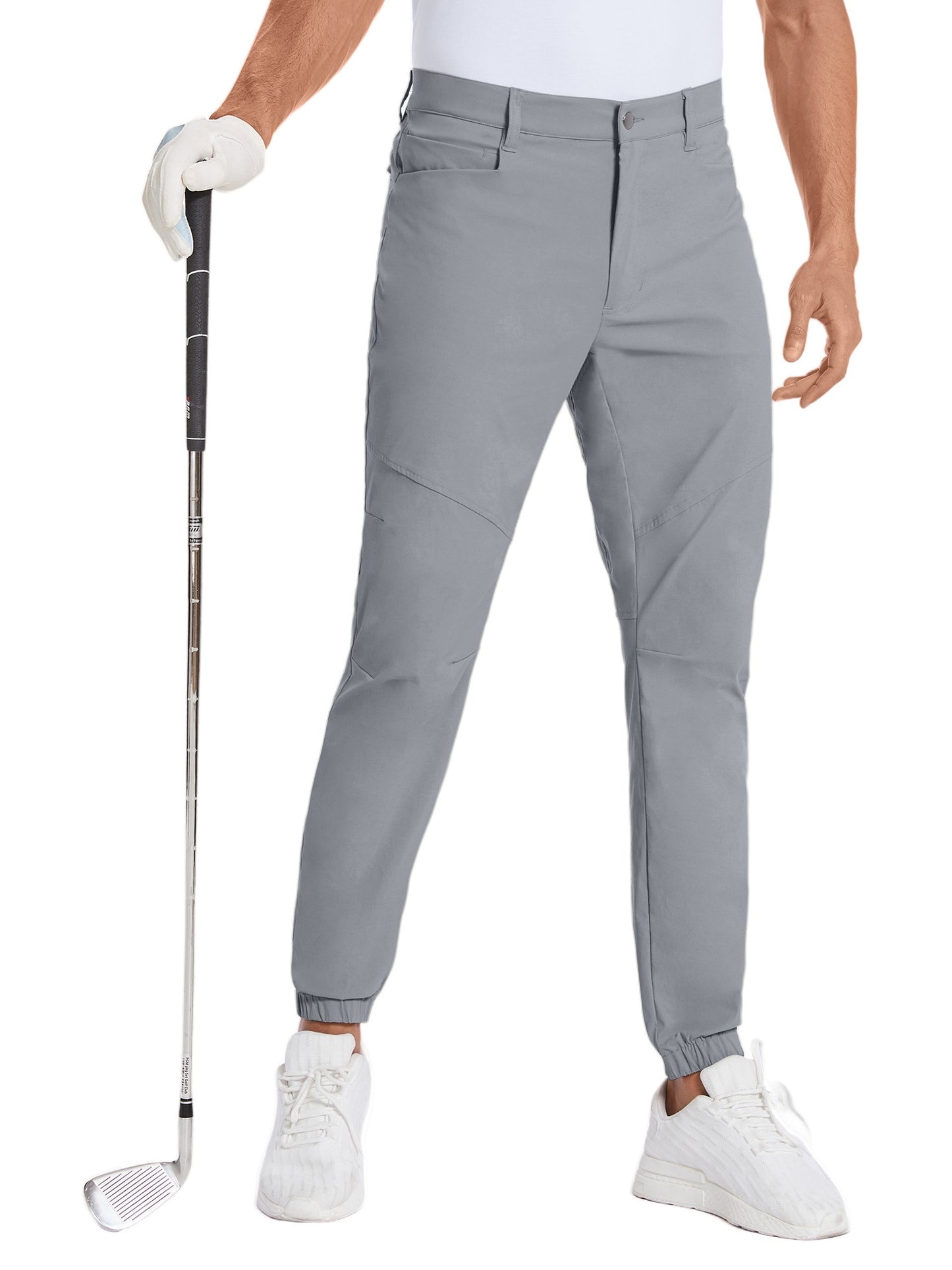 Mens Beige Stretch Hiking Pants - Water-Resistant Slim Fit Joggers with 4 Pockets Elastic Waistband - ZOOMNSTORE