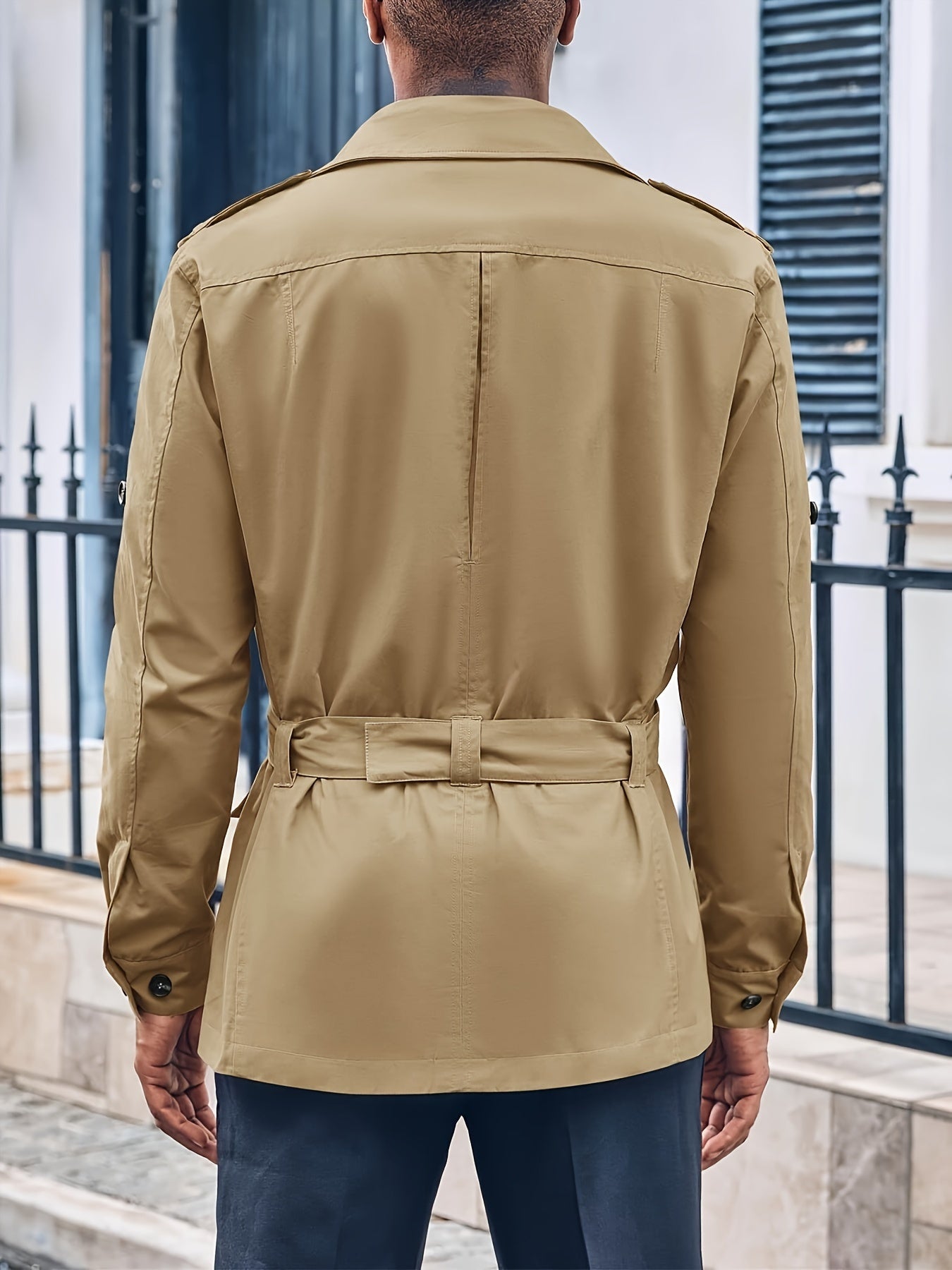 Mens Multi-Pocket Safari Jacket - Casual Outdoor Cargo Coat with Belt - ZOOMNSTORE