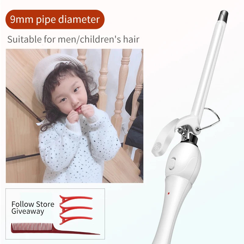 9mm Curling Iron - Professional Ceramic Curling Wand | Tourmaline Heat Protection - ZOOMNSTORE