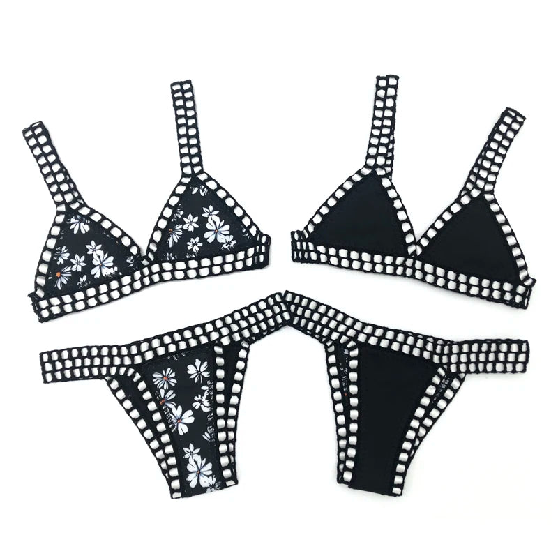 Reversible Crochet Bikini - Leopard Print Two Piece Swimwear Set | Luxury Poolside Suit
