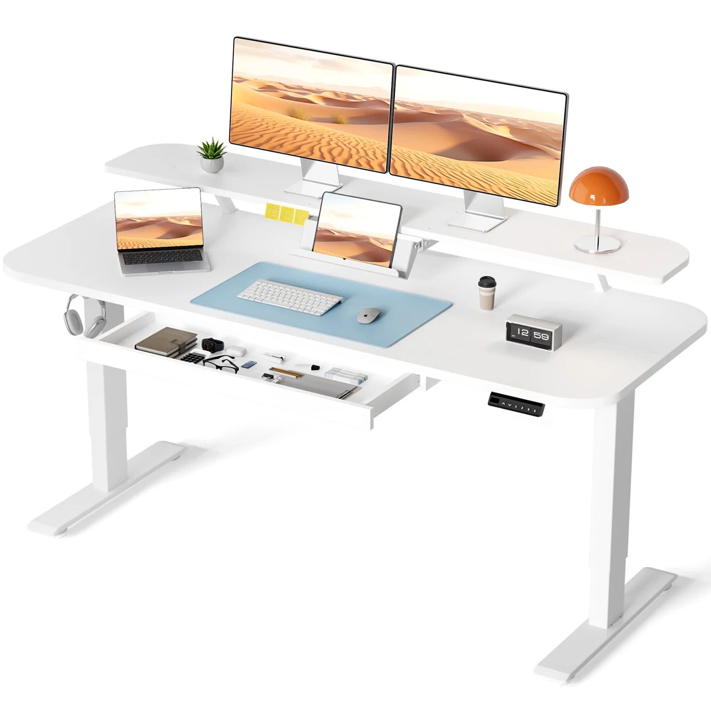 Electric Standing Desk | Height Adjustable Sit Stand Desk with Drawers & Quiet Motor