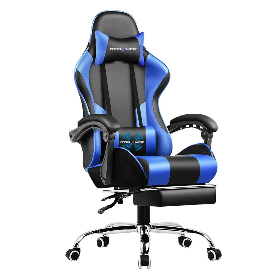 Gaming Chair With Footrest - Adjustable PU Leather Office Gaming Seat With Lumbar Support