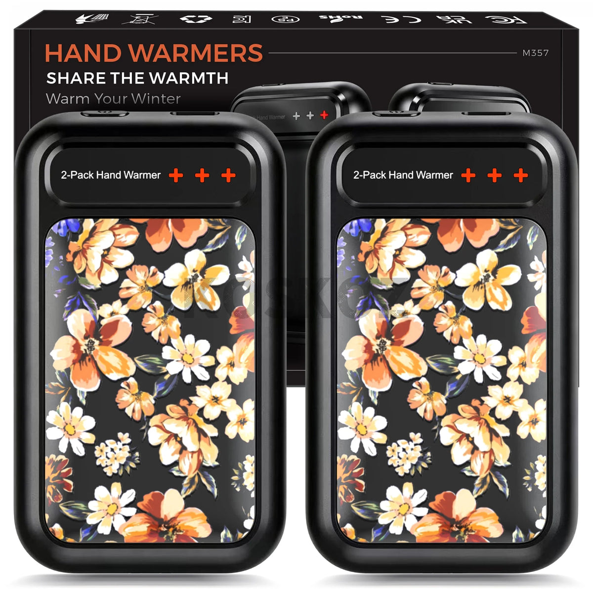 Rechargeable Hand Warmers, 2-Pack, Pocket-Size Design That Fits Gloves, Artists in Bloom Design, Gifts for Women Men