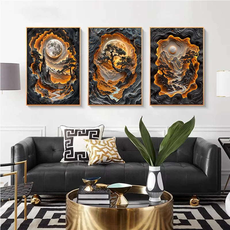 Abstract Lava Landscape Canvas Print - Moonrise Valley Wall Art for Home Decor - ZOOMNSTORE