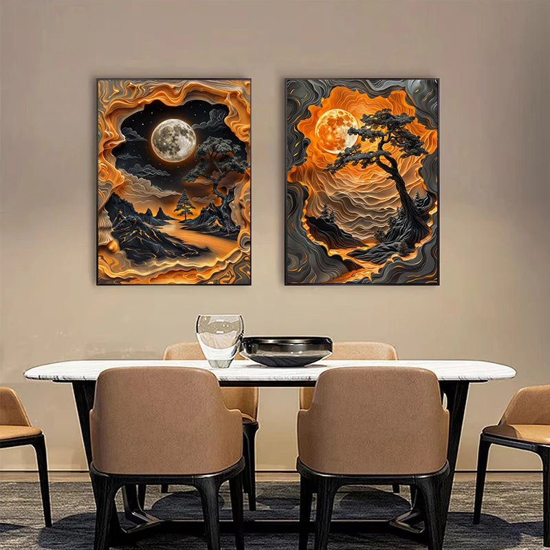 Abstract Lava Landscape Canvas Print - Moonrise Valley Wall Art for Home Decor - ZOOMNSTORE