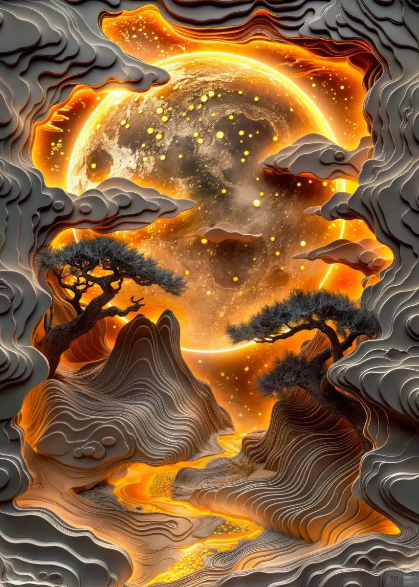 Abstract Lava Landscape Canvas Print - Moonrise Valley Wall Art for Home Decor - ZOOMNSTORE